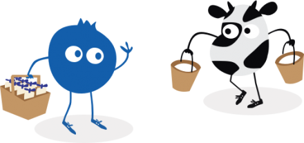 Cow and Blueberry carrying milk